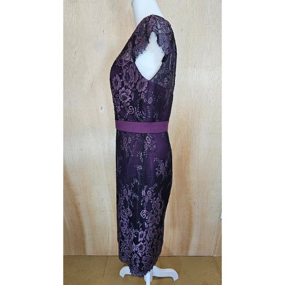 JASMINE Black Label Purple Floral Lace Sheath Dress Size 4 - Picture 10 of 15